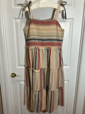 Speed Limit MPH Striped Tie-Shoulder Midi Dress in Multi-Stripe